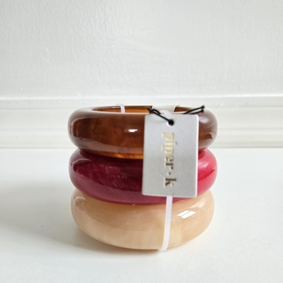 New Piper K Set Of 3 Chunky Marbleized Brown,Rasberry,Ivory Bangle Bracelets NWT - Picture 2 of 7